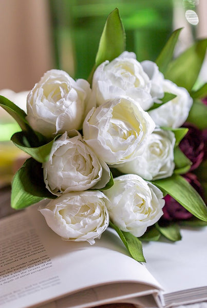 Spring Artificial Floral for Dining Room Table, White Tulip Flowers, Bedroom Flower Arrangement Ideas, Simple Modern Floral Arrangement Ideas for Home Decoration-Paintingforhome
