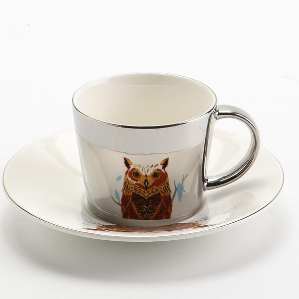 Ceramic Coffee Cup, Large Coffee Cups, Coffee Cup and Saucer Set, Golden Coffee Cup, Silver Coffee Mug, Tea Cup-Paintingforhome