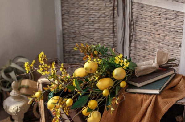 Lemon Branch, Fragrans stems, Fern leaf, Creative Flower Arrangement Ideas for Home Decoration, Unique Artificial Flowers, Simple Artificial Floral for Dining Room Table-Paintingforhome