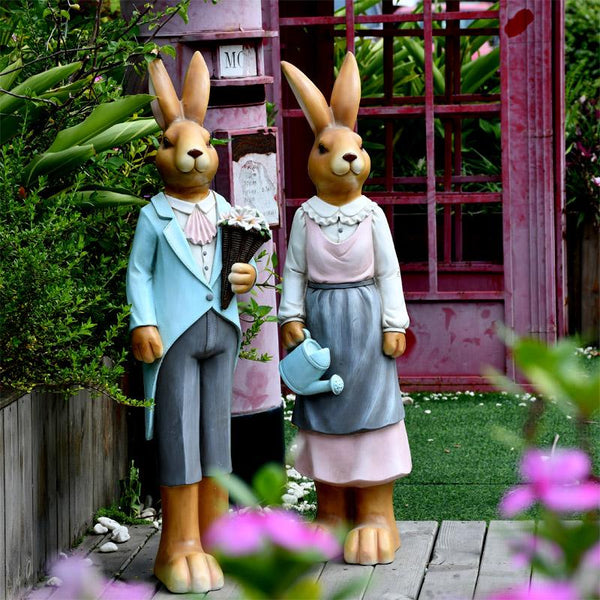 Extra Large Rabbit Couple Statue, Rabbit Statues, Animal Statue for Garden Ornament, Villa Courtyard Decor, Outdoor Decoration, Garden Ideas-Paintingforhome