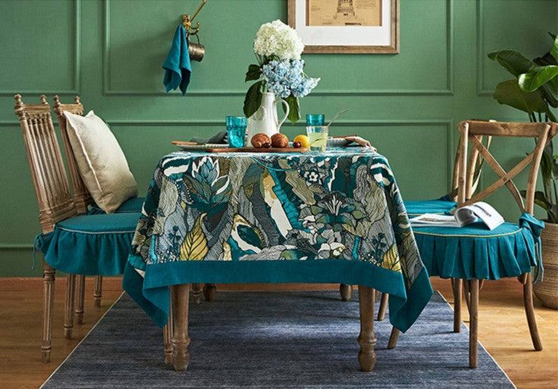 Large Modern Rectangle Tablecloth for Dining Room Table, Blue Flower P ...