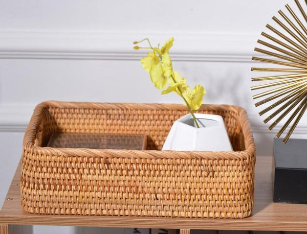 Rectangular Storage Baskets for Pantry, Rattan Storage Basket for Shelves, Storage Baskets for Kitchen, Woven Storage Baskets-Paintingforhome