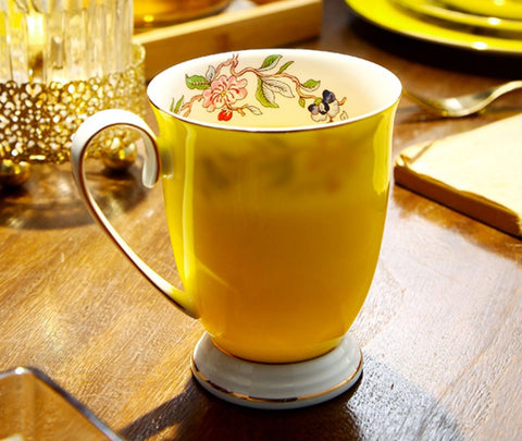 Creative Yellow Bone China Porcelain Tea Cup, Elegant Yellow Ceramic Mug, Unique Royal Ceramic Mugs, Beautiful British Tea Cups-Paintingforhome