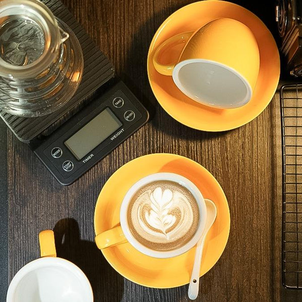 Cappuccino Coffee Mug, Yellow Coffee Cup, Yellow Tea Cup, Ceramic Coffee Cup, Coffee Cup and Saucer Set-Paintingforhome