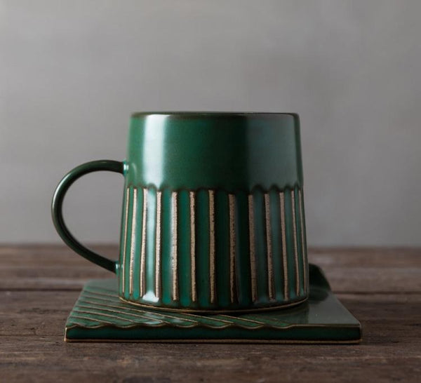 Coffee Cup and Saucer Set, Latte Coffee Cup, Cappuccino Coffee Mug, Large Coffee Cup, Pottery Coffee Cups-Paintingforhome