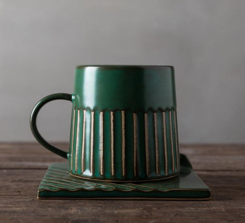 Latte Coffee Cup, Cappuccino Coffee Mug, Coffee Cup and Saucer Set, Large Coffee Cup, Pottery Coffee Cups-Paintingforhome