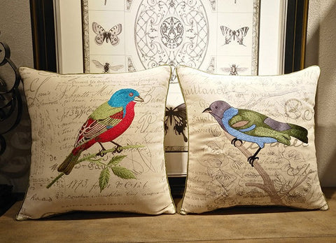 Decorative Throw Pillows, Bird Throw Pillows, Pillows for Farmhouse, Sofa Throw Pillows, Embroidery Throw Pillows, Rustic Pillows for Couch-Paintingforhome