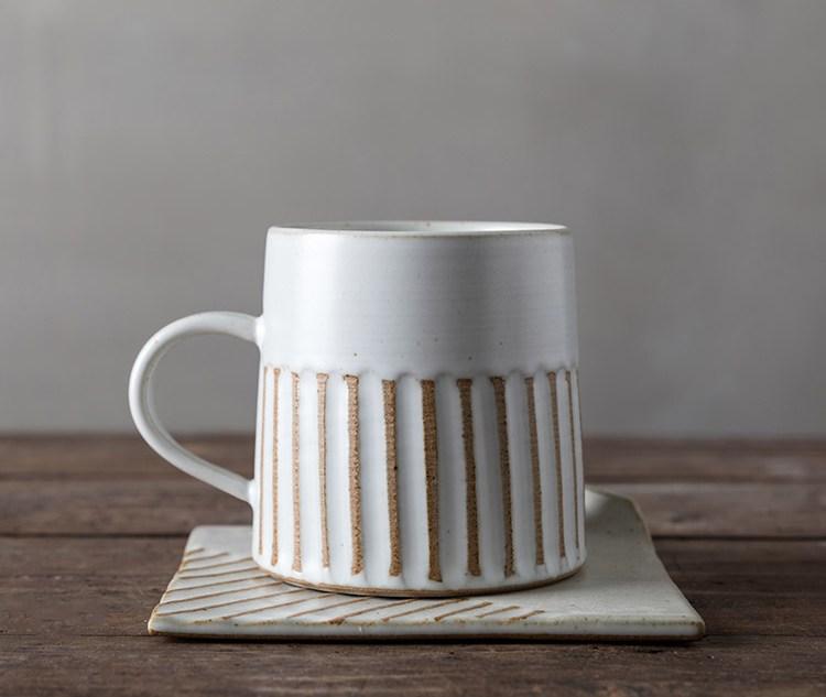Latte Coffee Cup, Cappuccino Coffee Mug, Coffee Cup and Saucer Set, Large Coffee Cup, Pottery Coffee Cups-Paintingforhome