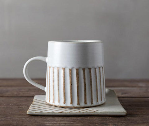 Coffee Cup and Saucer Set, Latte Coffee Cup, Cappuccino Coffee Mug, Large Coffee Cup, Pottery Coffee Cups-Paintingforhome