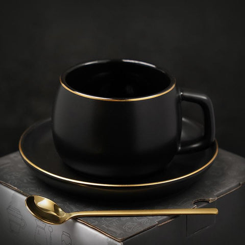 Handmade Black Coffee Cup, Green Coffee Mug, White Coffee Cups, Tea Cup, Ceramic Cup, Round Coffee Cup and Saucer Set-Paintingforhome