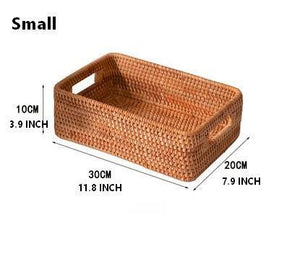 Large Woven Rattan Storage Basket, Rectangular Basket with Handle, Storage Baskets for Living Room-Paintingforhome