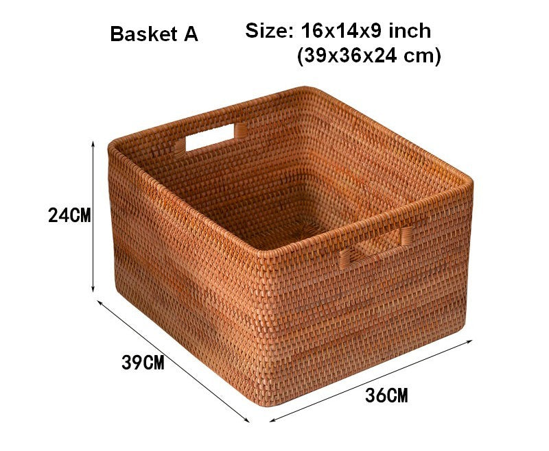 Storage Basket for Shelves, Woven Storage Basket for Toys, Rattan Storage Basket for Clothes, Large Rectangular Storage Basket, Storage Baskets for Bedroom-Paintingforhome