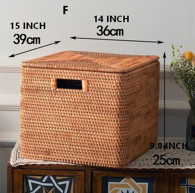 Extra Large Rattan Storage Baskets for Clothes, Rectangular Storage Basket with Lid, Kitchen Storage Baskets, Oversized Storage Baskets for Bedroom-Paintingforhome