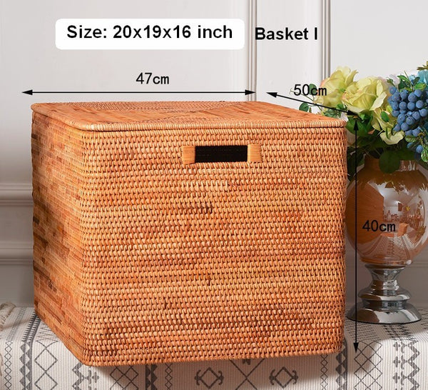 Oversized Rattan Storage Basket, Extra Large Rectangular Storage Basket for Clothes, Storage Baskets for Bathroom, Bedroom Storage Baskets-Paintingforhome
