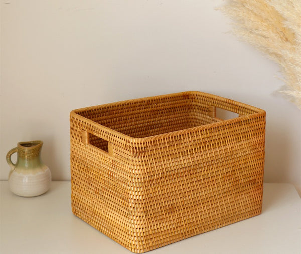 Extra Large Storage Baskets for Living Room, Storage Baskets for Clothes, Rectangular Storage Basket for Shelves, Woven Rattan Storage Basket for Kitchen-Paintingforhome