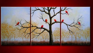 Landscape Painting, Bird Art Painting, 3 Piece Canvas Painting, Wall Art, Large Painting, Living Room Wall Art, Modern Art, Tree of Life Painting-Paintingforhome