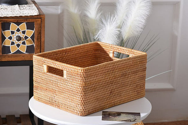 Storage Baskets for Kitchen, Woven Rattan Rectangular Storage Baskets, Wicker Storage Basket for Clothes, Storage Baskets for Bathroom, Storage Baskets for Toys-Paintingforhome