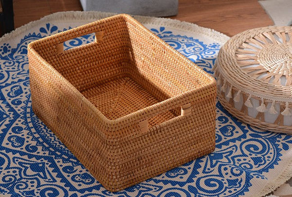 Woven Rattan Storage Baskets for Bedroom, Storage Basket for Shelves, Large Rectangular Storage Baskets for Clothes, Storage Baskets for Kitchen-Paintingforhome