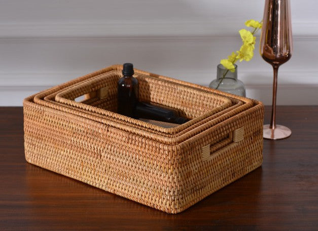 Rectangular Storage Baskets for Pantry, Rattan Storage Basket for Shel –  Silvia Home Craft