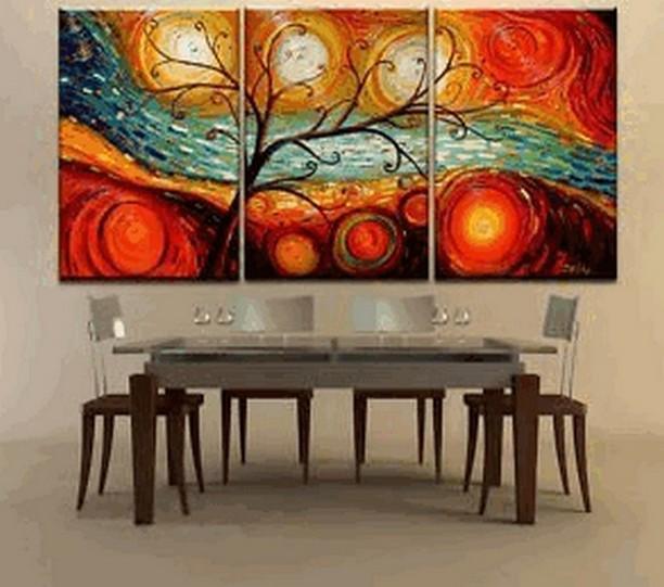 Acrylic Canvas Painting, 3 Piece Canvas Painting, Modern Paintings for Dining Room, Tree of Life Painting, Colorful Tree Painting-Paintingforhome