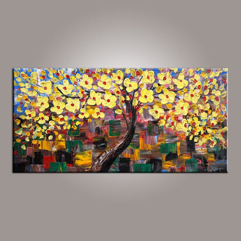 Flower Tree Painting, Canvas Wall Art, Abstract Art Painting, Painting on Sale, Dining Room Wall Art, Canvas Art, Modern Art, Contemporary Art-Paintingforhome