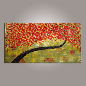 Painting on Sale, Canvas Art, Red Flower Tree Painting, Abstract Art Painting, Dining Room Wall Art, Art on Canvas, Modern Art, Contemporary Art-Paintingforhome