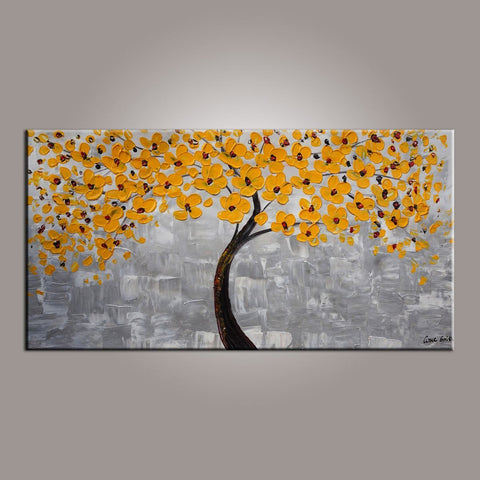 Painting on Sale, Yellow Flower Tree Painting, Tree of Life Abstract Painting, Art on Canvas-Paintingforhome