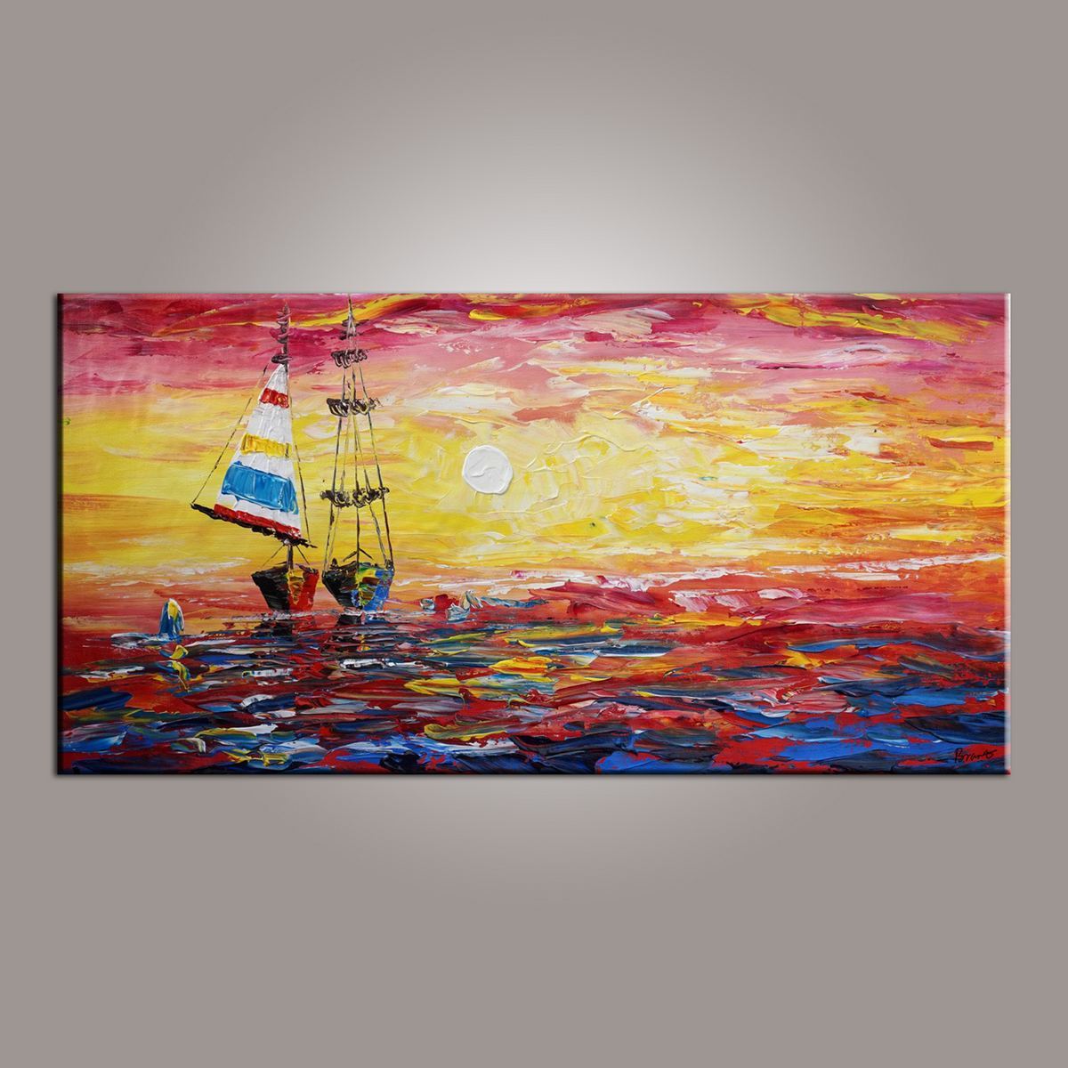 Dining Room Wall Art, Canvas Art, Art for Sale, Contemporary Art, Boat Painting, Modern Art, Art Painting, Abstract Art-Paintingforhome