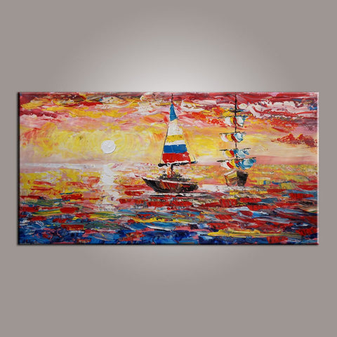 Modern Art, Contemporary Art, Art on Canvas, Boat Painting, Art Painting, Abstract Art, Living Room Wall Art, Canvas Art, Art for Sale-Paintingforhome