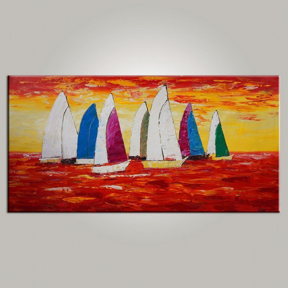 Abstract Art, Painting for Sale, Contemporary Art, Sail Boat Painting, Canvas Art, Living Room Wall Art, Modern Art-Paintingforhome