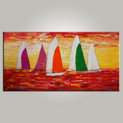 Contemporary Art, Sail Boat Painting, Abstract Art, Painting for Sale, Canvas Art, Living Room Wall Art, Modern Art-Paintingforhome