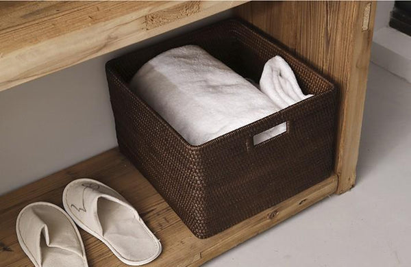 Storage Baskets for Clothes, Large Brown Woven Storage Basket, Storage Baskets for Bathroom, Rectangular Storage Baskets-Paintingforhome