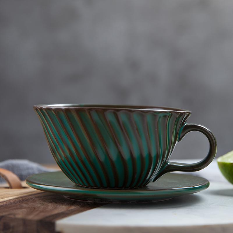 Green Pottery Coffee Cups, Breakfast Milk Cup, Latte Coffee Cup, Ceramic Coffee Cup, Cappuccino Coffee Mug, Coffee Cup and Saucer Set-Paintingforhome