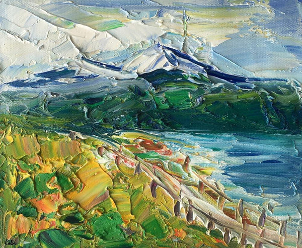 Canvas Wall Art, Small Painting, Heavy Texture Oil Painting, Mountain Lake Painting, 9X11 inch-Paintingforhome
