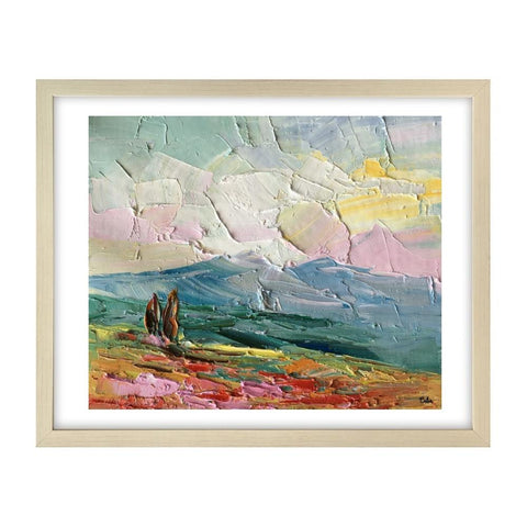 Abstract Landscape Painting, Autumn Cypress Tree Painting, Small Oil Painting, Heavy Texture Oil Painting, 10X12 inch-Paintingforhome