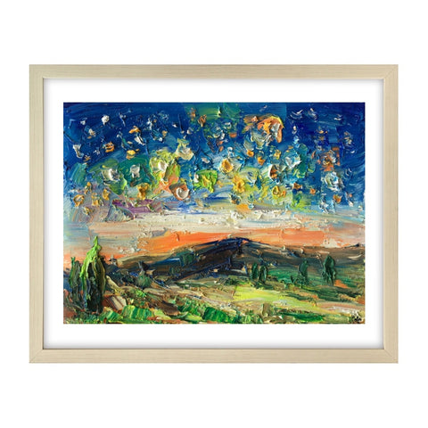 Abstract Landscape Painting, Small Oil Painting, Heavy Texture Oil Painting, Starry Night Sky Painting, 8X10 inch-Paintingforhome