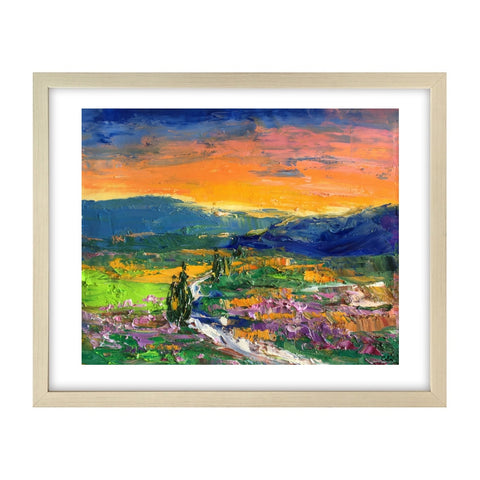 Abstract Landscape Painting, Small Oil Painting, Heavy Texture Art, Cypress Tree and Path Painting-Paintingforhome