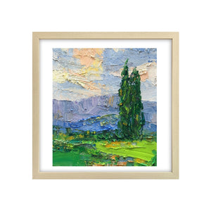 Small Oil Painting, Heavy Texture Oil Painting, Cypress Tree Painting, Abstract Painting-Paintingforhome