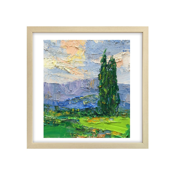 Small Oil Painting, Heavy Texture Oil Painting, Cypress Tree Painting, Abstract Painting-Paintingforhome