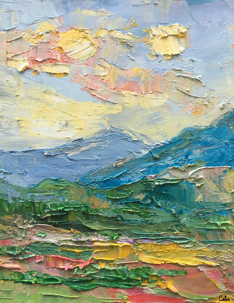 Abstract Landscape Painting, Mountain Sky Painting, Small Oil Painting, Heavy Texture Oil Painting-Paintingforhome
