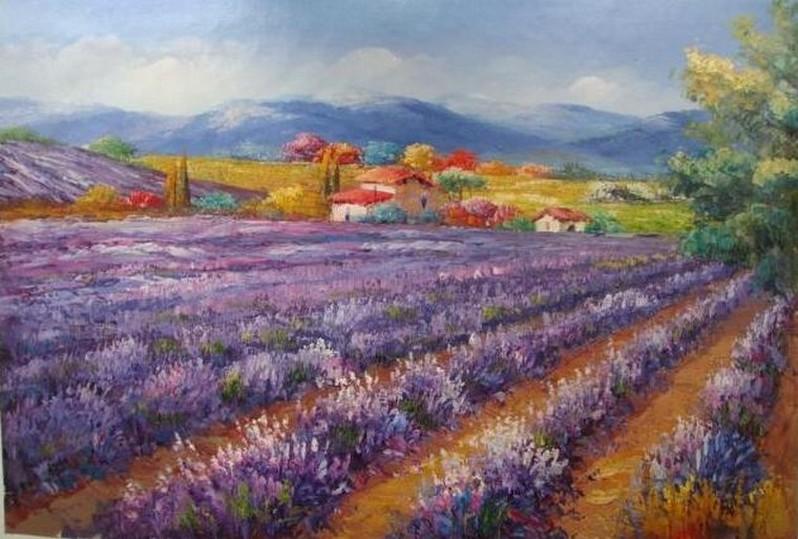 Canvas Painting, Landscape Painting, Lavender Field, Wall Art, Large Painting, Living Room Wall Art, Oil Painting, Canvas Art, Autumn Painting-Paintingforhome