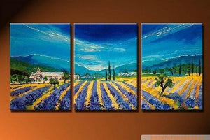 Lavender Field, Landscape Painting, Living Room Wall Art, 3 Panel Painting, Art Painting, Wall Hanging-Paintingforhome