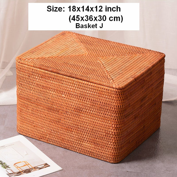 Woven Storage Baskets, Rectangular Storage Basket with Lid, Large Storage Basket for Clothes, Storage Baskets for Shelves, Kitchen Storage Baskets-Paintingforhome
