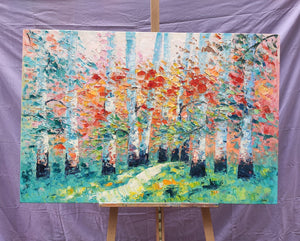 Custom Canvas Painting, Abstract Landscape Painting, Autumn Birch Tree, Canvas Painting-Paintingforhome