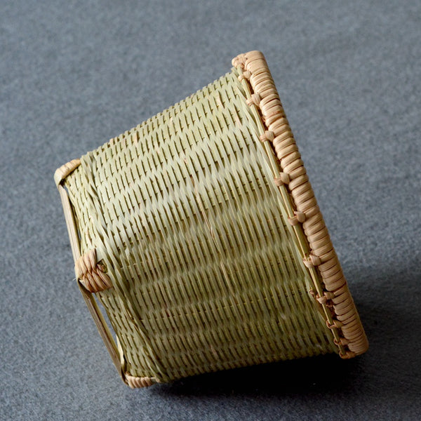 Natural Bamboo Basket, Rustic Basket, Hand Woven Snacks Basket, Round Decorative Basket-Paintingforhome