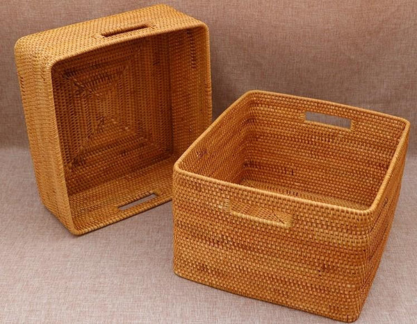 Extra Large Storage Baskets for Living Room, Storage Baskets for Clothes, Rectangular Storage Basket for Shelves, Woven Rattan Storage Basket for Kitchen-Paintingforhome