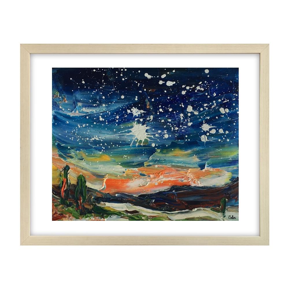 Landscape Painting, Starry Night Sky Painting, Small Oil Painting, Heavy Texture Oil Painting, 8X10 inch-Paintingforhome