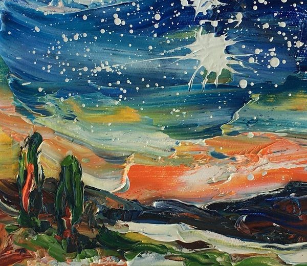 Landscape Painting, Starry Night Sky Painting, Small Oil Painting, Heavy Texture Oil Painting, 8X10 inch-Paintingforhome