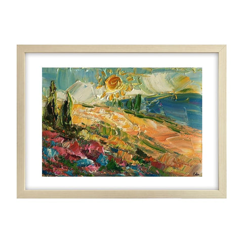 Abstract Art, Landscape Painting, Cypress Tree and Sun Painting, Small Oil Painting, Heavy Texture Oil Painting, 8X12 inch-Paintingforhome