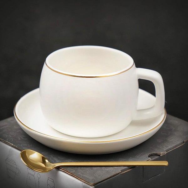 Handmade Black Coffee Cup, Green Coffee Mug, White Coffee Cups, Tea Cup, Ceramic Cup, Round Coffee Cup and Saucer Set-Paintingforhome
